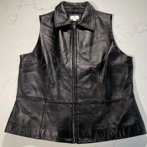 Genuine Lambskin Leather Vest‎ Women's Medium Black Zip Front Fully Lined